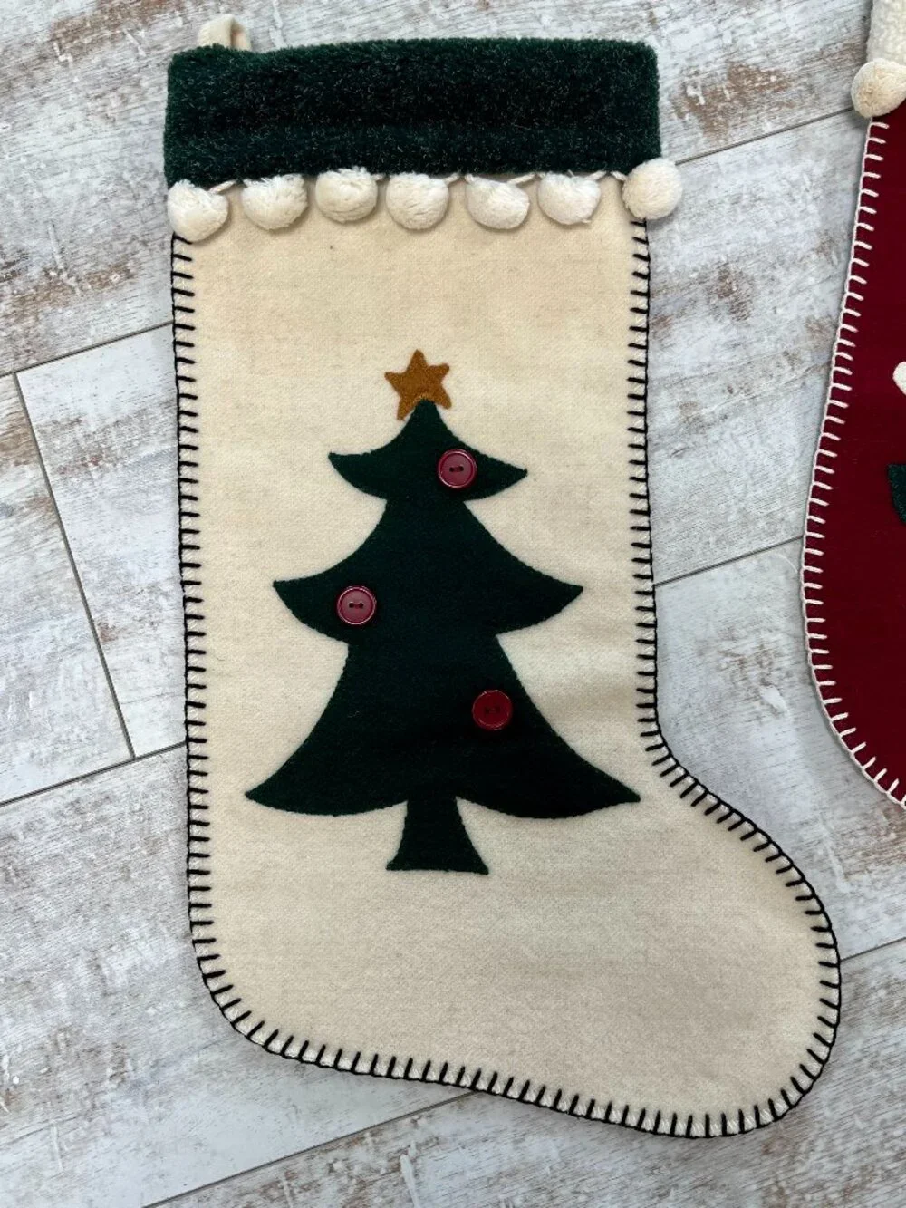 Vintage Pottery Barn Large Christmas Stocking with Tree